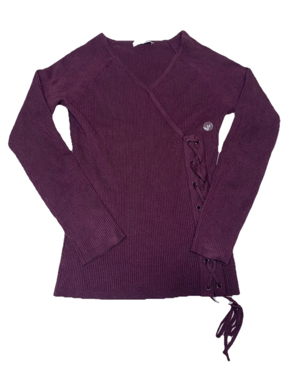 NY&CO Purple Lace Up Ribbed Sweater Knit Coquette Romantic Medium
